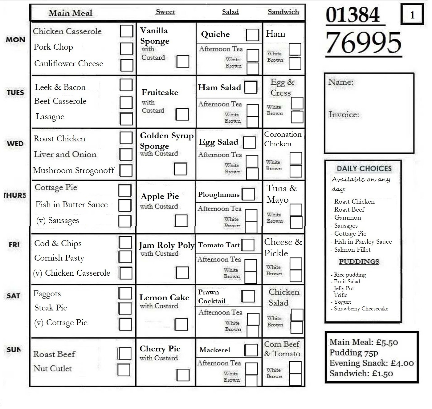 Gourmet Meal Care - Meals on Wheels - 2025 Menu 1